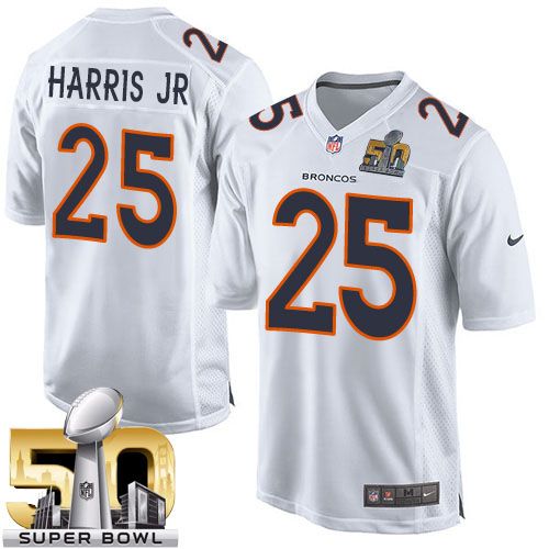 Nike Broncos #25 Chris Harris Jr White Super Bowl 50 Men's Stitched NFL Game Event Jersey - Click Image to Close